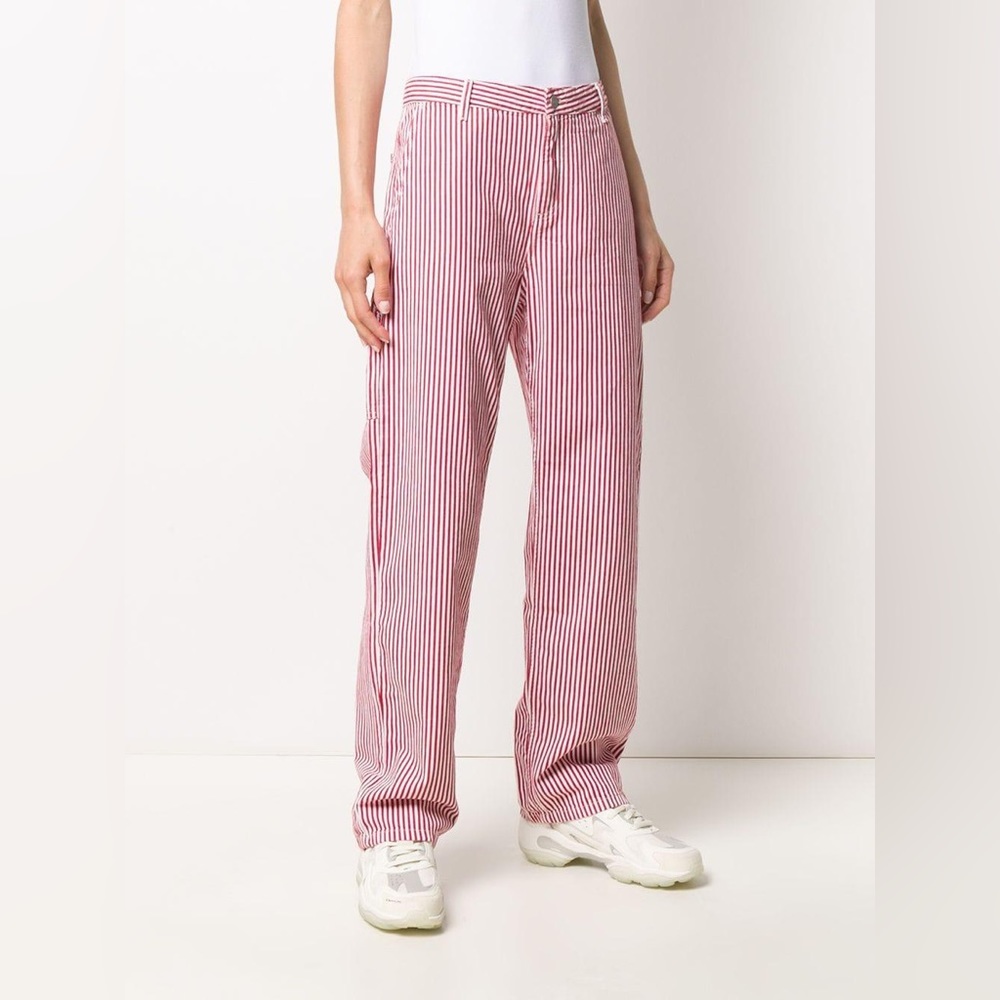 Carhartt WIP Red and White Striped Cropped Wide-Leg Pants